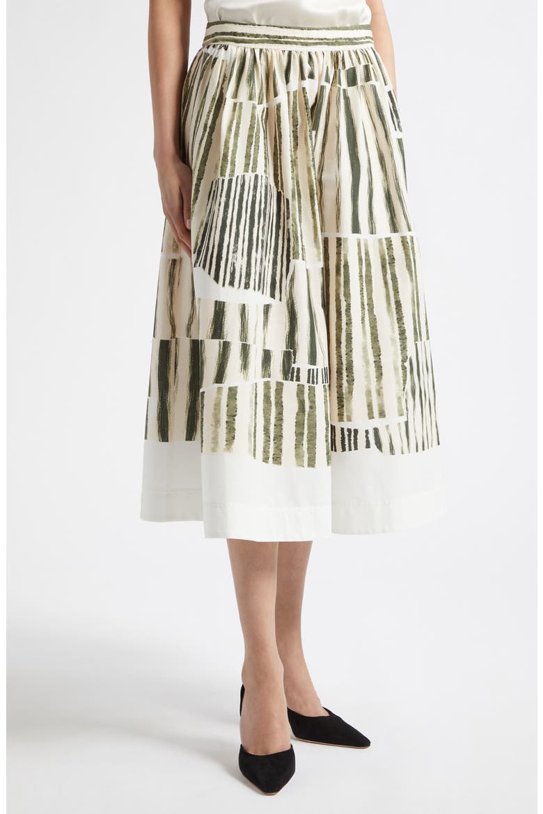 Stripe Collage Stretch Cotton Midi Skirt, Alternate, color, PLASTER/ HUNTER GREEN PLHG