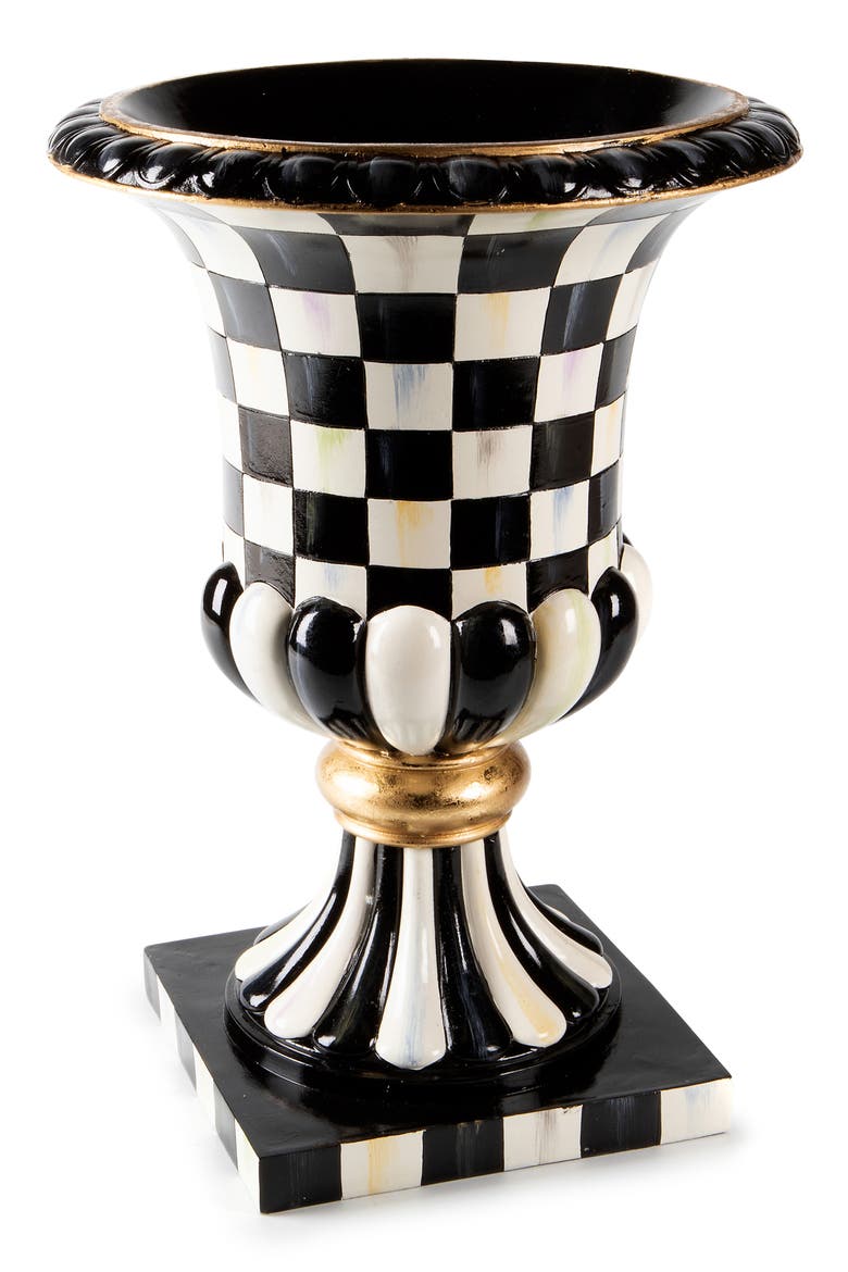 Courtly Check Pedestal Tabletop Urn, Main, color, BLACK/ WHITE
