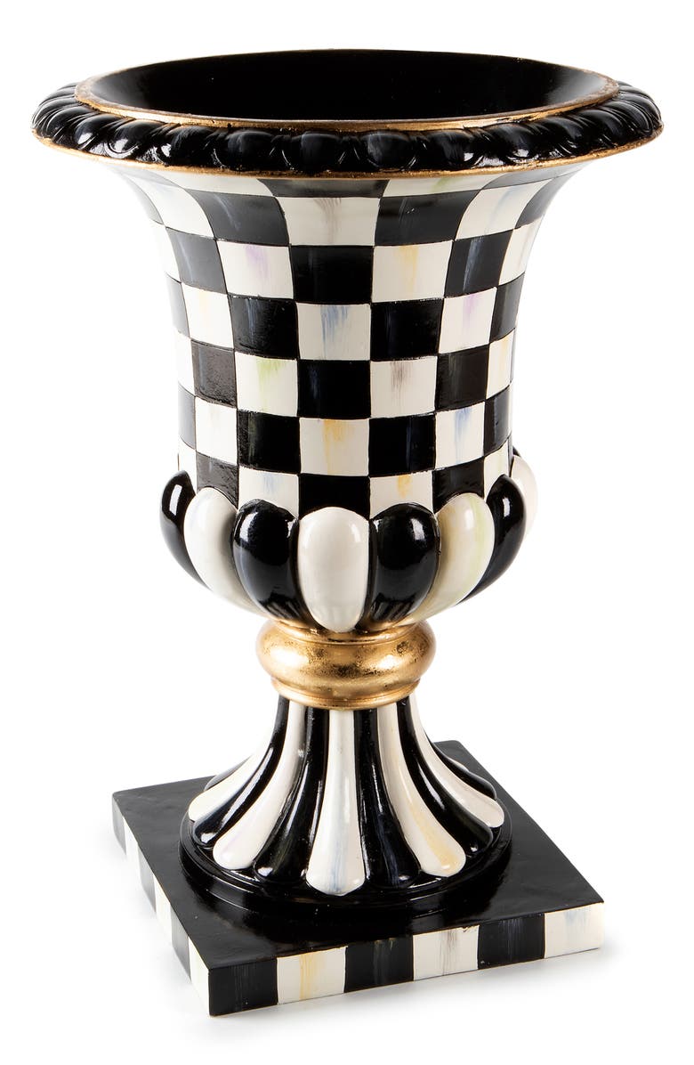 MACKENZIE CHILDS Courtly Check Pedestal Tabletop Urn, Main, color, Black/ White