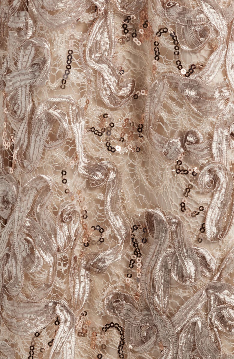 Tahari ASL Sequin Soutache Satin Cocktail Dress, Alternate, color, Champagne