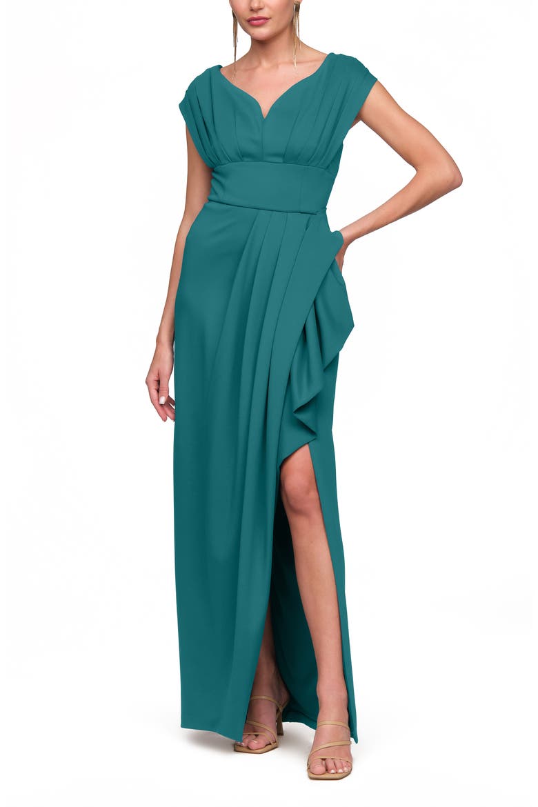 Anissa Pleated Column Gown, Main, color, DEEP SEA