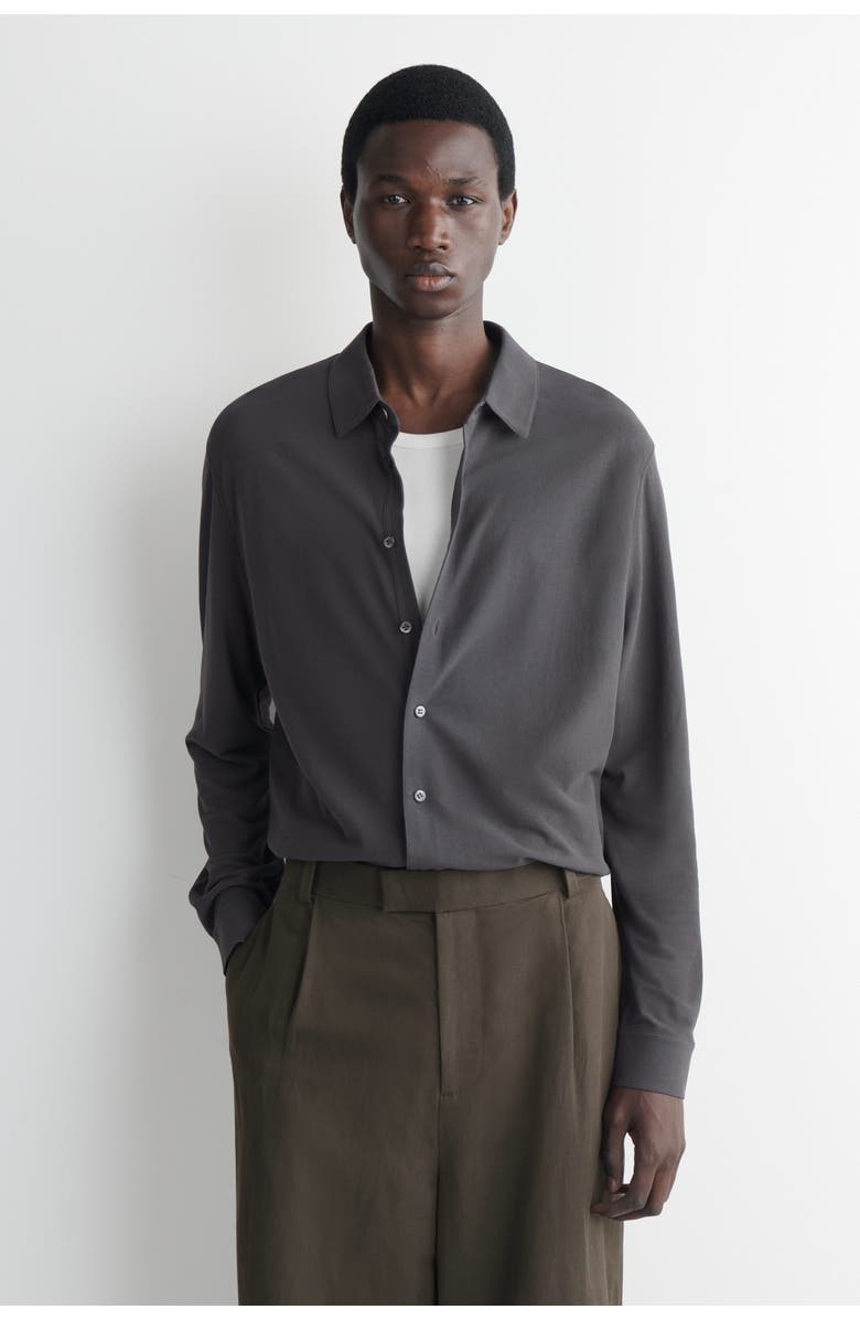 COS Draped Cotton-jersey Shirt, Main, color, Charcoal