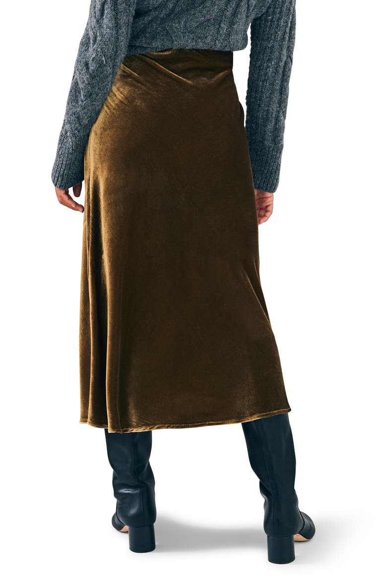 Stretch Velvet Midi Skirt, Alternate, color, BREEN