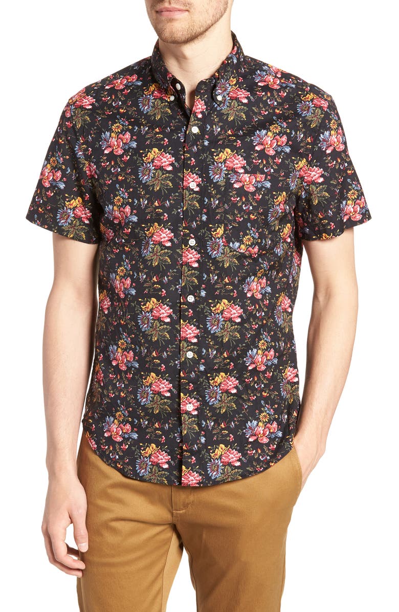 J.Crew Regular Fit Stretch Secret Wash Floral Print Sport Shirt, Main, color, 