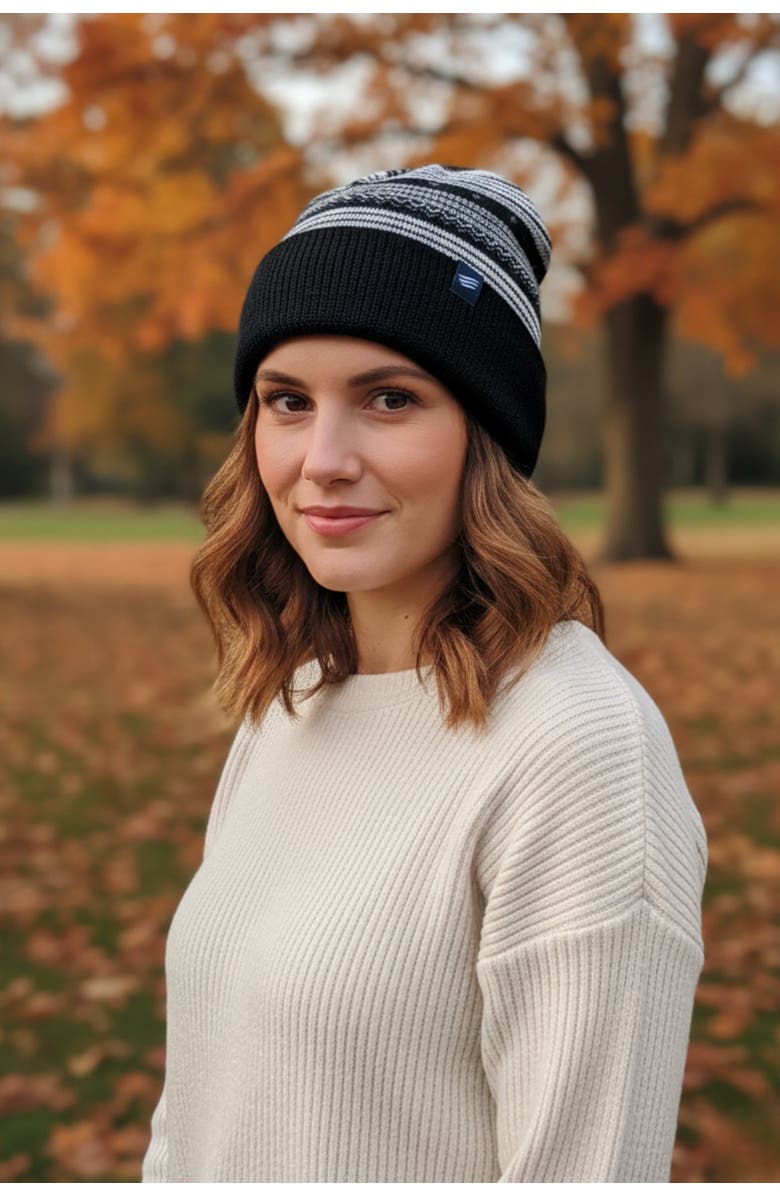 United By Blue Merino Wool Modern Fair Isle Knit Beanie, Alternate, color, Black