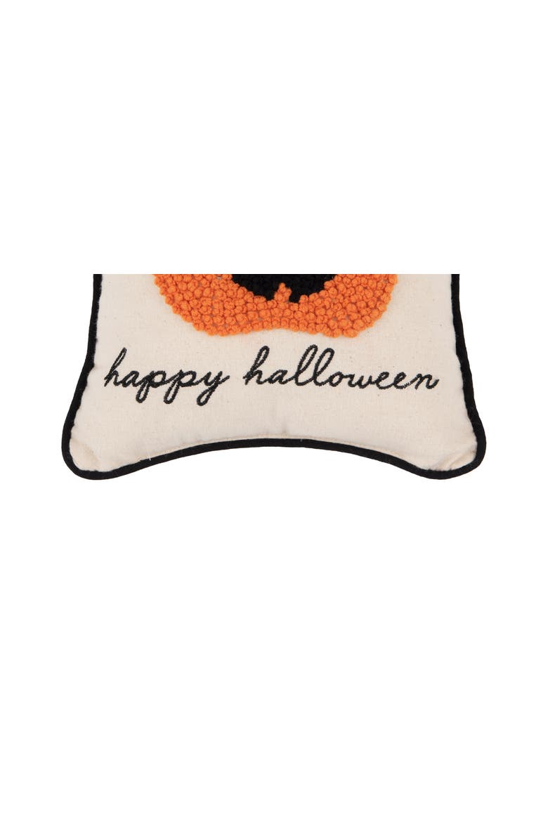 Jack O' Lantern "Happy Halloween" 8" x 8" Petite Accent Pillow, Alternate, color, Beige