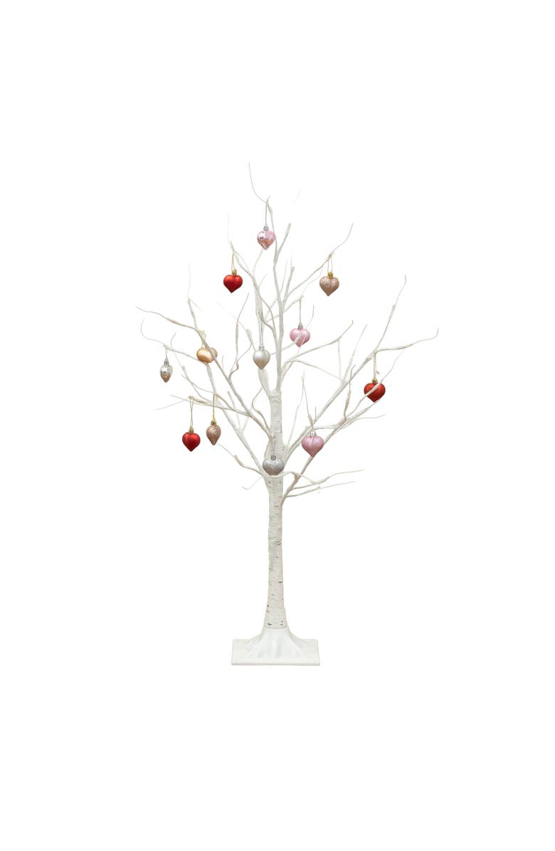 NEARLY NATURAL 3-ft Pre-Lit Artificial Valentine's Day Twig Tree with 12 Warm White LED Lights and Heart Ornaments, Main, color, White