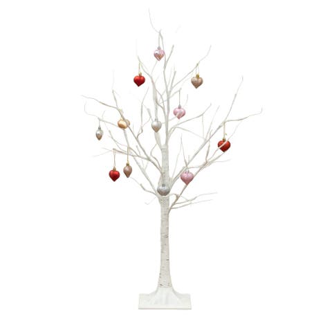 3-ft Pre-Lit Artificial Valentine's Day Twig Tree with 12 Warm White LED Lights and Heart Ornaments