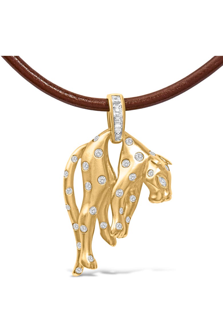 18K 1.00 Cttw Diamond Cat and Bail Pendant Necklace Collar with Matte Finish, Alternate, color, Yellow