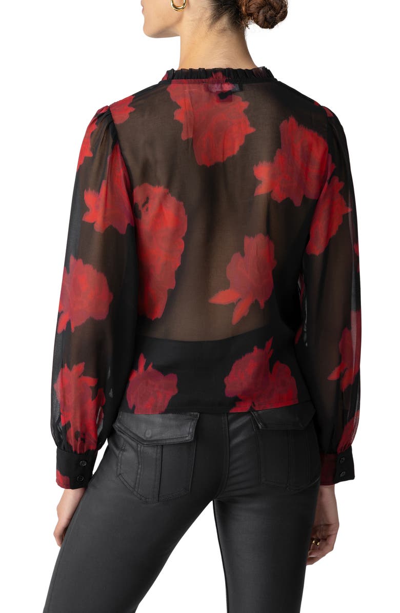 Sanctuary Softly Smocked Tie Neck Recycled Polyester Top, Alternate, color, 