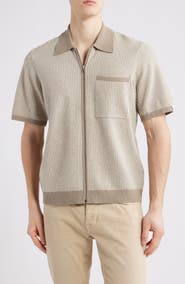 rag & bone Zuma Jacquard Stripe Short Sleeve Knit Zip-Up Shirt