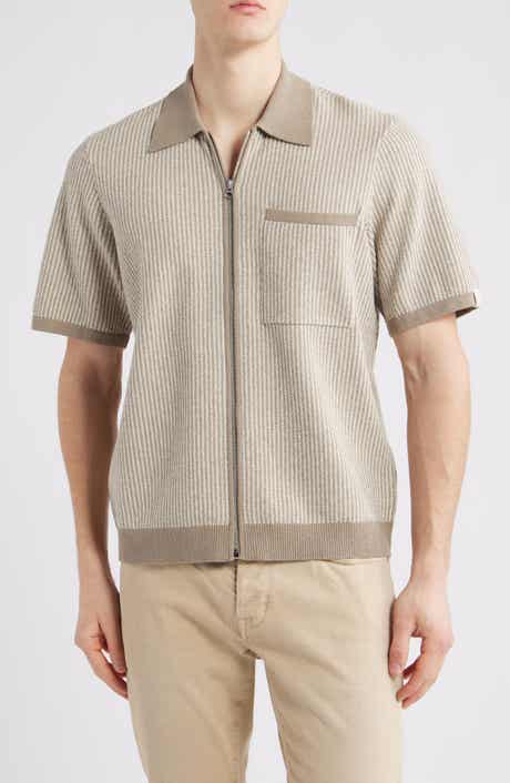 rag & bone Zuma Jacquard Stripe Short Sleeve Knit Zip-Up Shirt