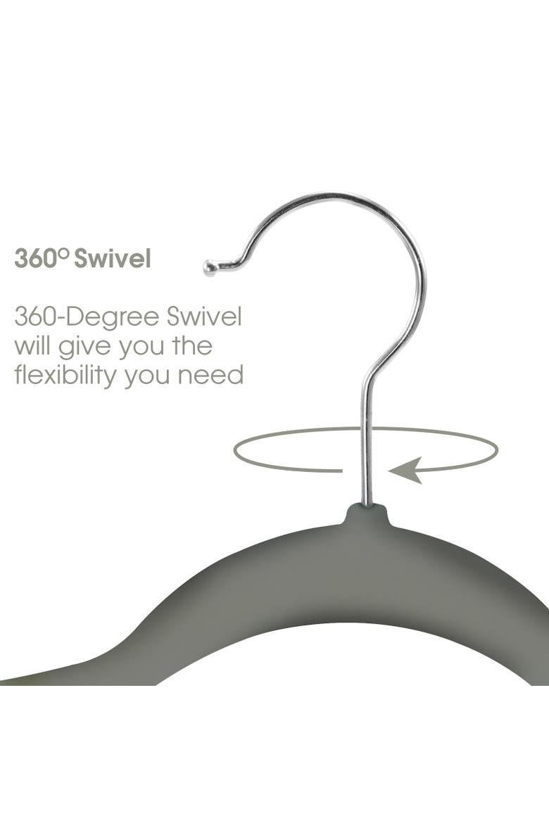 50 Piece Flocked Velvet Clothes Hangers with Stainless Steel Swivel Hooks, Alternate, color, Grey
