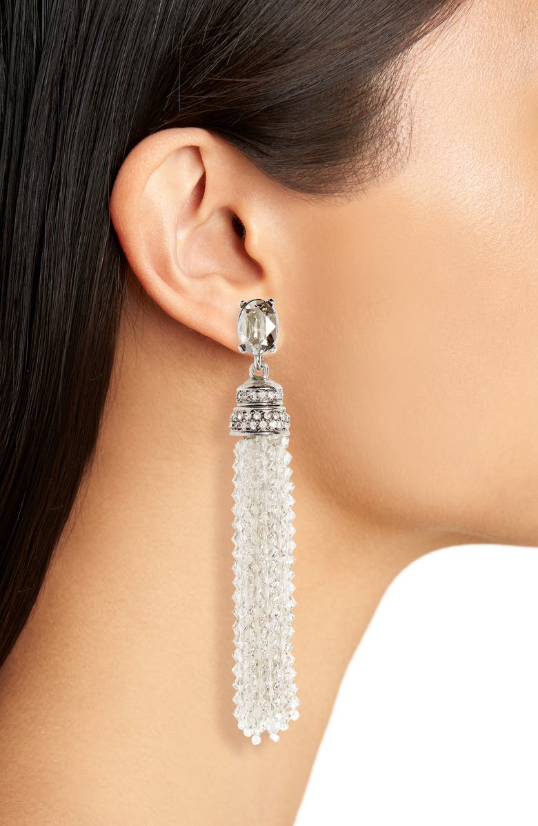 Oscar de la Renta Crystal Tassel Drop Clip Earrings, Alternate, color, 