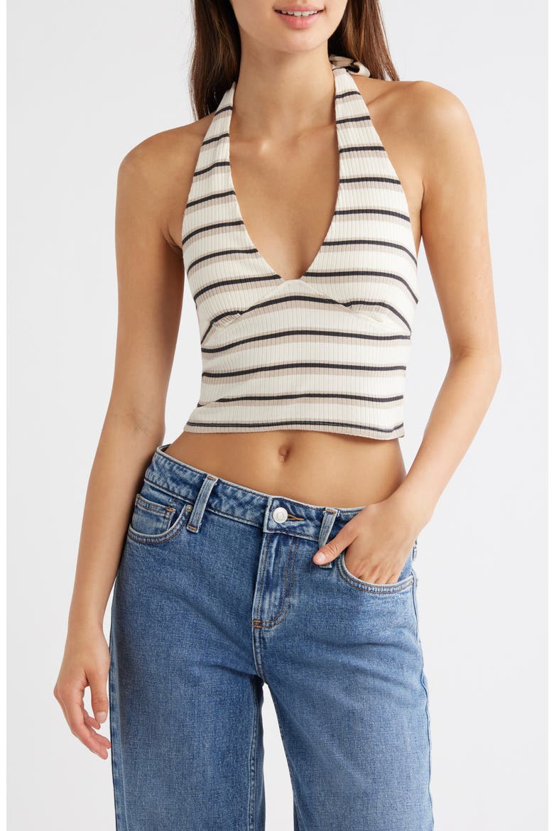 Topanga Canyon Rib Stripe Halter Crop Top, Main, color, BONE