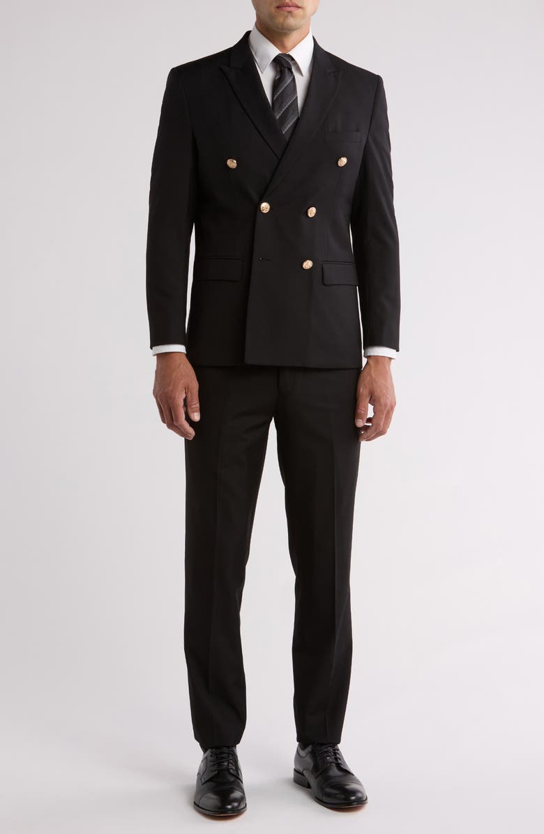 Gino Vitale Slim Fit Solid Double Breasted Suit, Main, color, Black