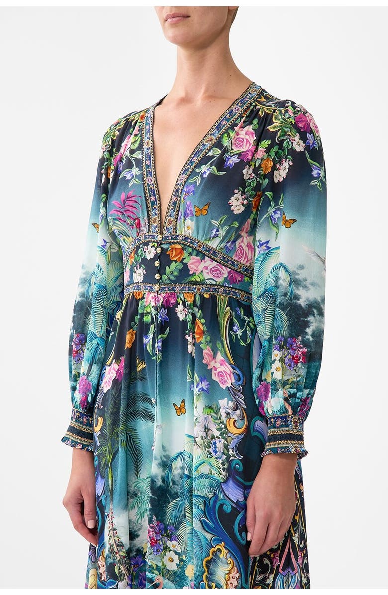 Camilla Button Dress With Shaped Waistband Basked In Baroque, Alternate, color, Basked In Baroque