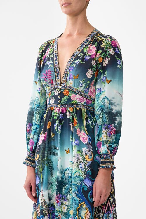 Camilla Button Dress With Shaped Waistband Basked In Baroque In Multi