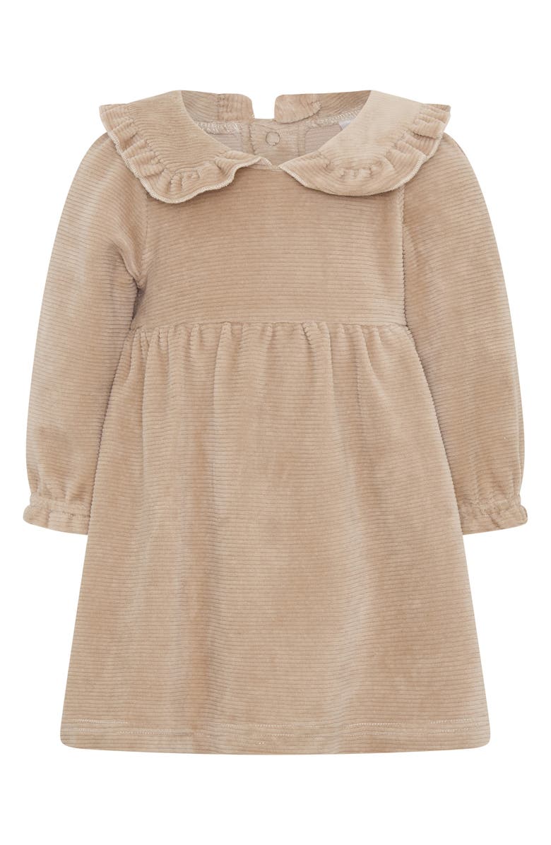 TINY TRIBE Ruffle Collar Long Sleeve Cotton Blend Corduroy Dress, Main, color, Mocha