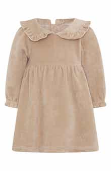 Ruffle Collar Long Sleeve Cotton Blend Corduroy Dress