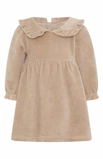 Ruffle Collar Long Sleeve Cotton Blend Corduroy Dress