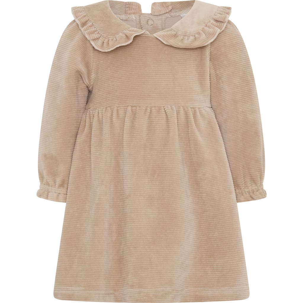 Tiny Tribe Babies' Ruffle Collar Long Sleeve Cotton Blend Corduroy Dress In Brown