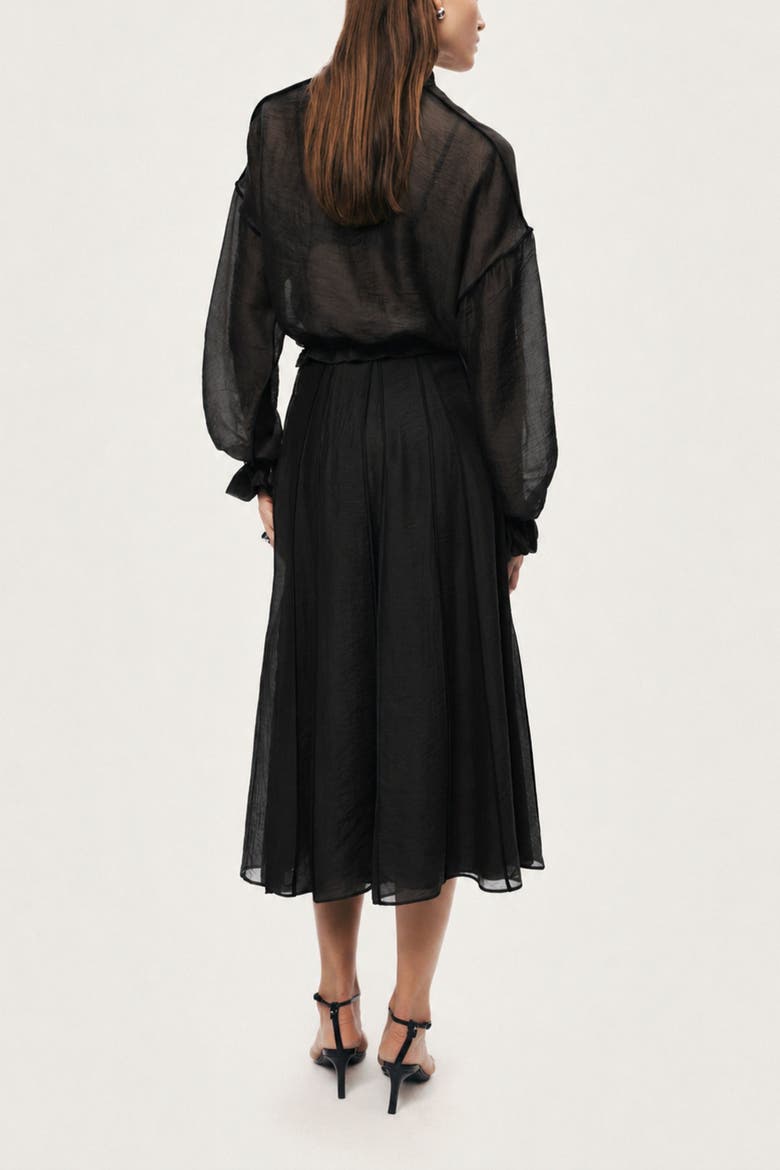 Sheer Pleated Midi Skirt, Alternate, color, Black
