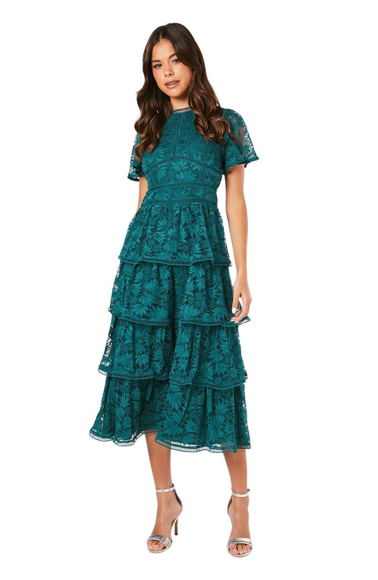 Coast Petite Tiered Lace Dress, Main, color, Dark Green