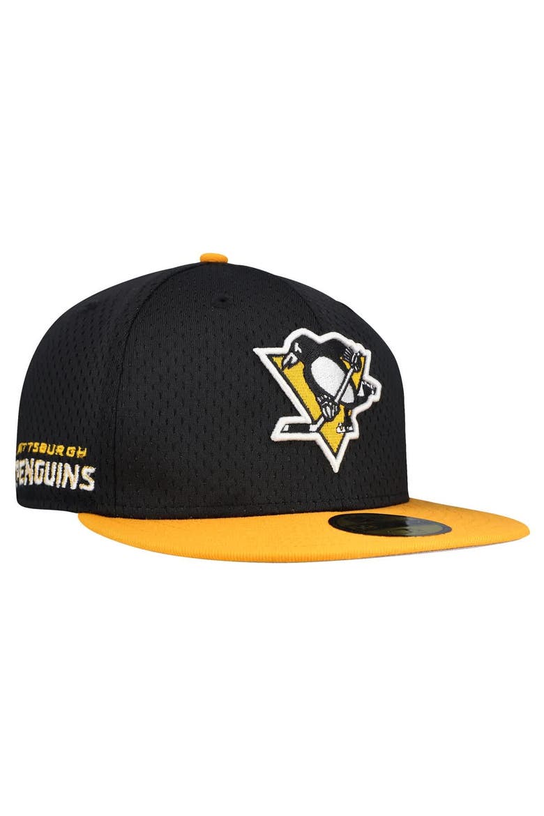 Men's New Era Black/Gold Pittsburgh Penguins Mesh Crown Two-Tone 59FIFTY Fitted Hat, Main, color, Black