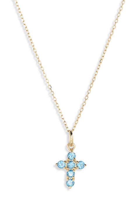 Blue Topaz Cross Pendant Necklace (Nordstrom Exclusive)