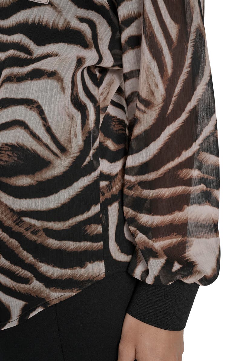 DKNY Floral Print Long Sleeve Chiffon Shirt, Alternate, color, Blurred Zebra
