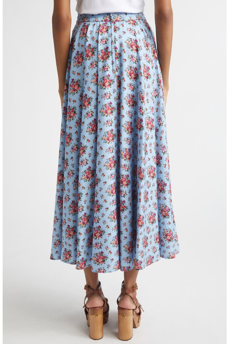 Floral Bouquets Gathered Stretch Charmeuse A-Line Midi Skirt, Alternate, color, MAZZOLINI FIORI FCEL