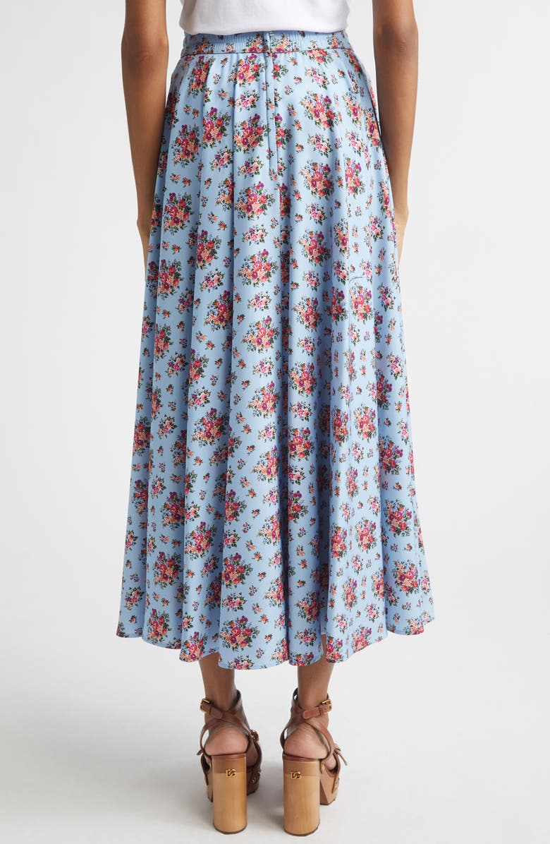 Dolce&Gabbana Floral Bouquets Gathered Stretch Charmeuse A-Line Midi Skirt, Alternate, color, Mazzolini Fiori Fcel