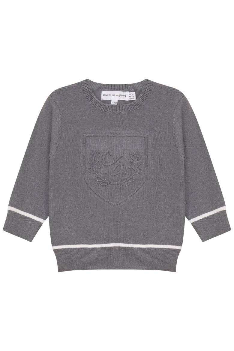 Embossed Crest Crewneck Sweater, Main, color, Grey