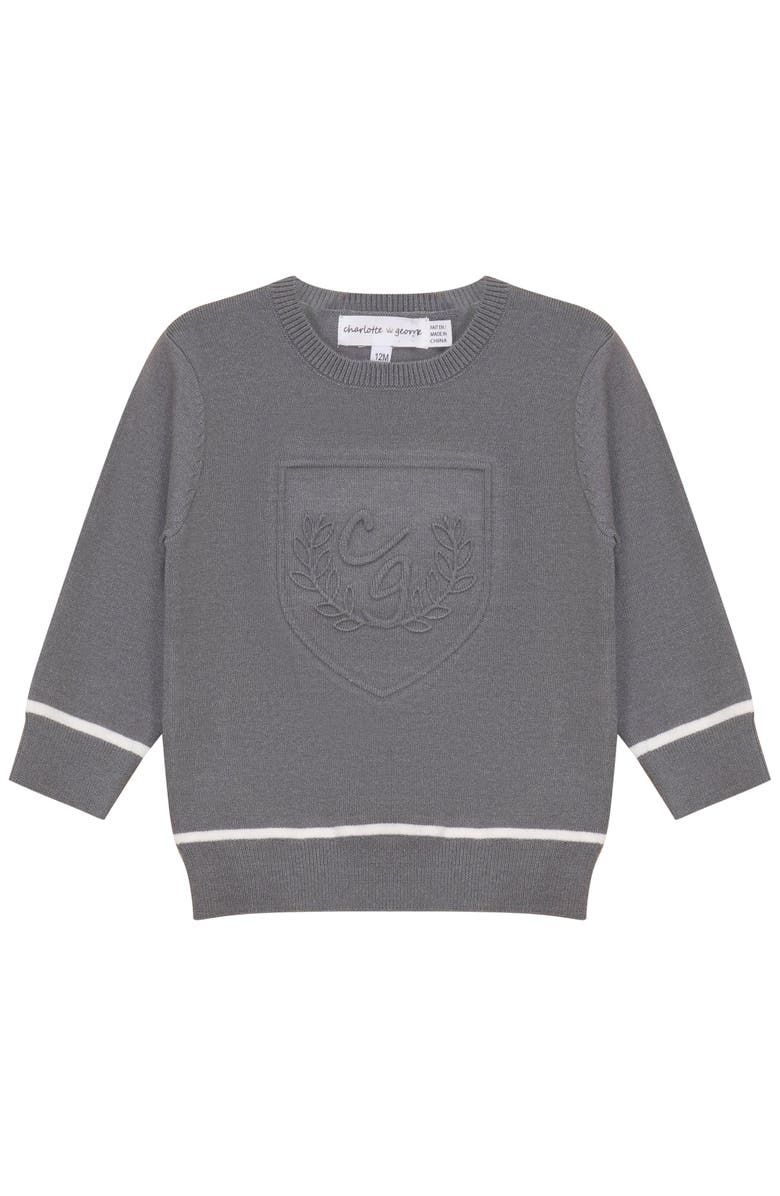 Charlotte & George Embossed Crest Crewneck Sweater, Main, color, Grey