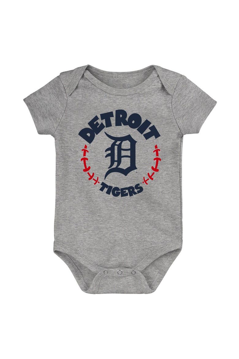 Newborn & Infant Orange/White/Heather Gray Detroit Tigers Biggest Little Fan 3-Pack Bodysuit Set, Alternate, color, Orange