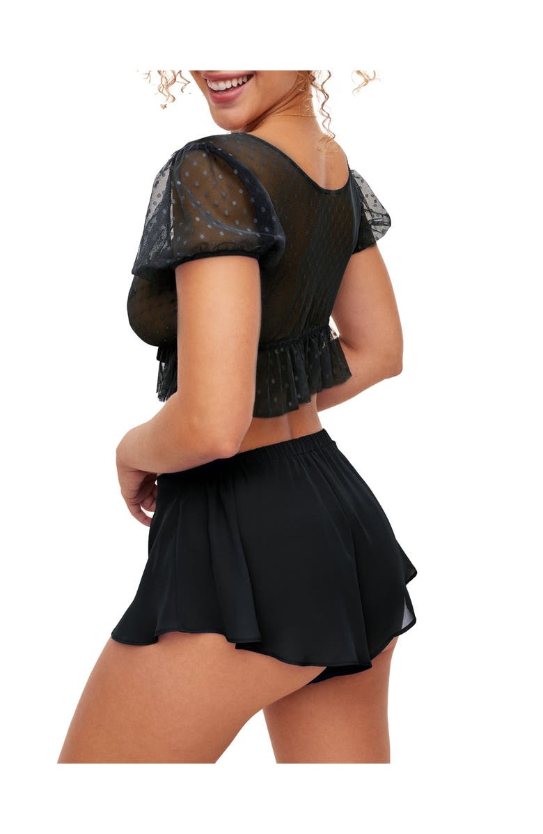Adore Me Lindy Crop Top & Short Set Lingerie, Alternate, color, Black