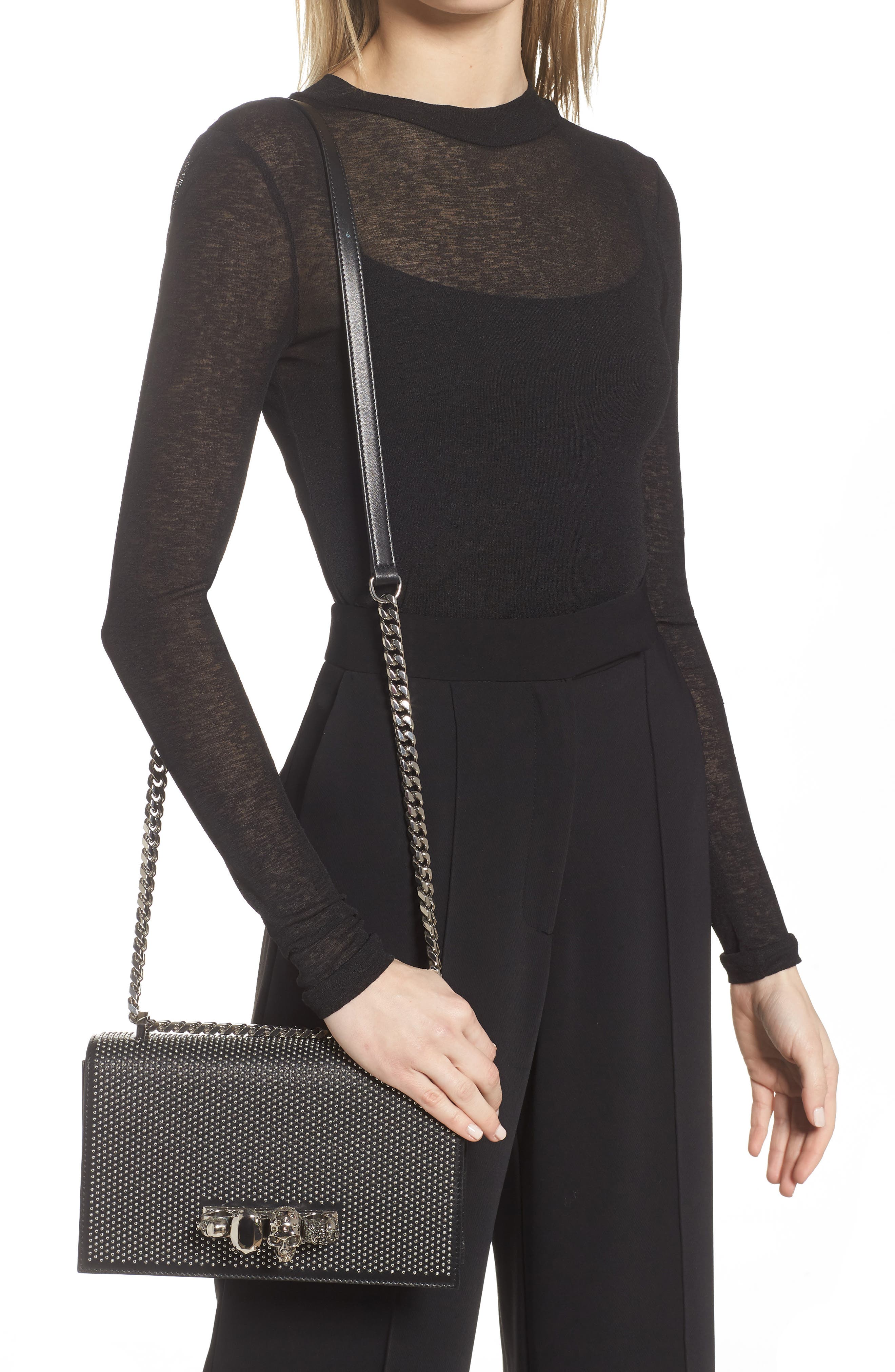 McQueen Alexander McQueen Jeweled Studded Leather Crossbody Bag, Alternate, color, 