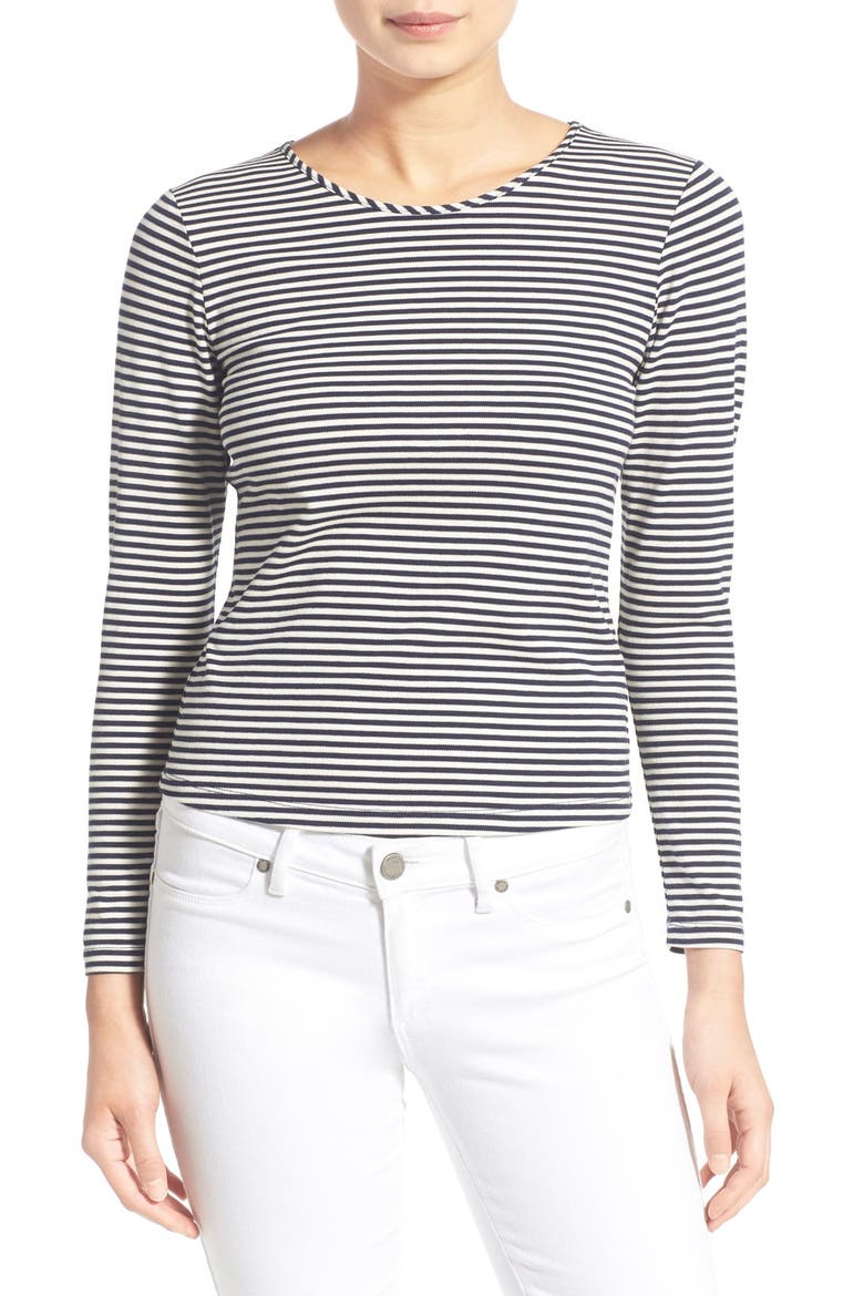 Stripe Button Back Top, Main, color, NAVY WAFFLE STRIPE