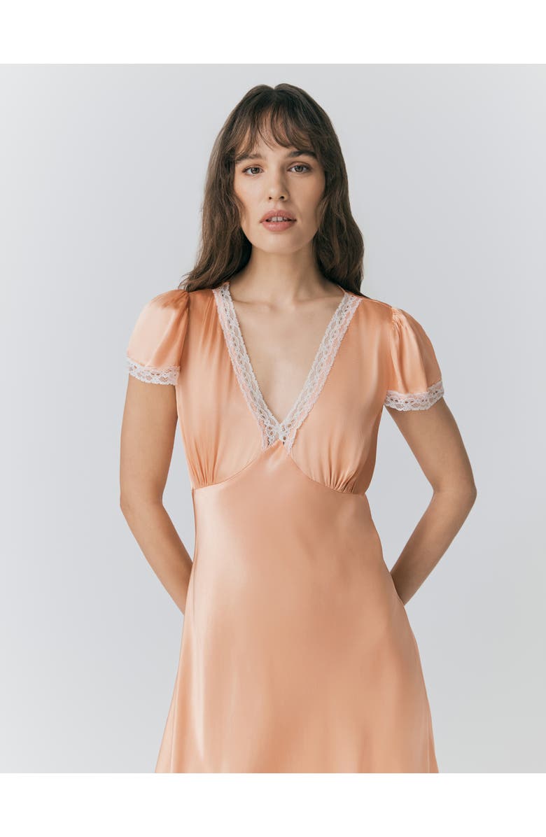 Ghost London Lillie Lace Trim Satin Dress, Alternate, color, Peach