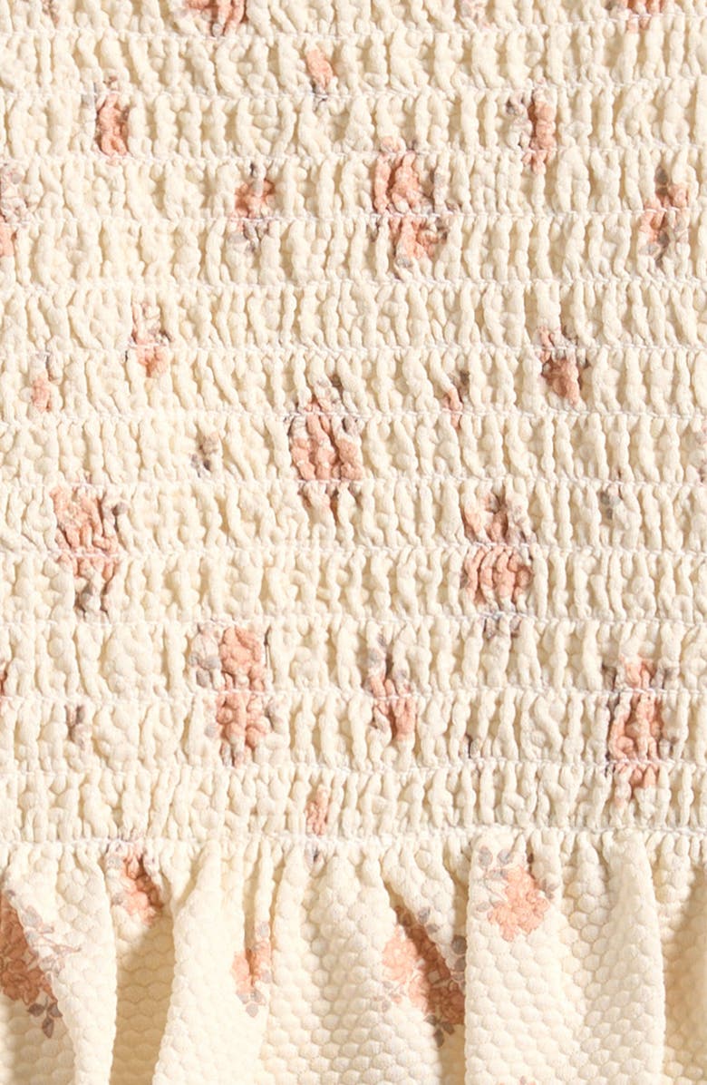 QUINCY MAE Ruffle Smocked Bodice Piqué One-Piece Swimsuit, Alternate, color, Ivory