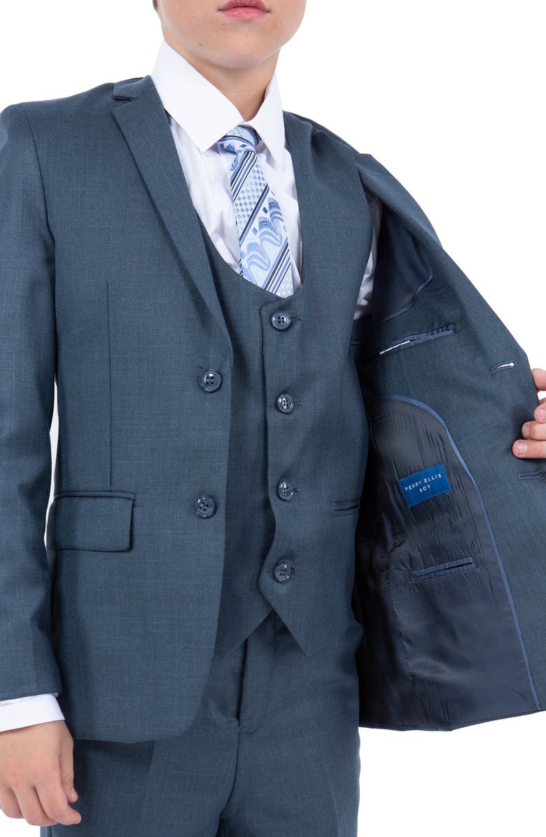 Perry Ellis Kids' Navy Five-Piece Sharkskin Suit, Alternate, color, Medium Navy