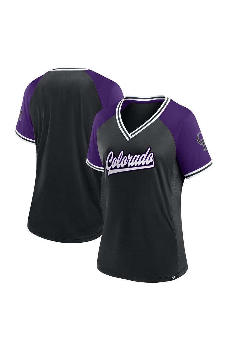 FANATICS Women's Fanatics Branded Black Colorado Rockies Glitz & Glam League Diva Raglan V-Neck T-Shirt, Alternate, color, Black