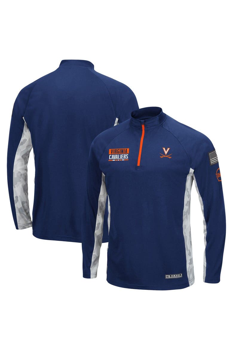 Men's Colosseum Navy Virginia Cavaliers OHT Military Appreciation Snow Cruise Raglan 1/4-Zip Jacket, Main, color, Navy