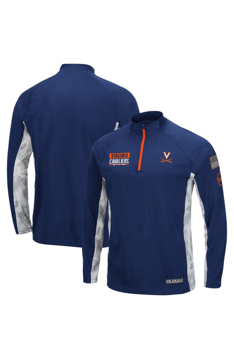 COLOSSEUM Men's Colosseum Navy Virginia Cavaliers OHT Military Appreciation Snow Cruise Raglan 1/4-Zip Jacket, Main, color,