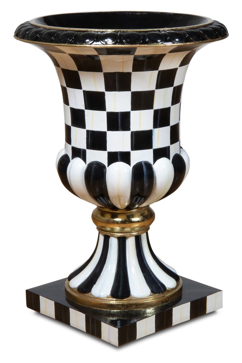 Courtly Check Pedestal Urn, Main, color, BLACK/ WHITE