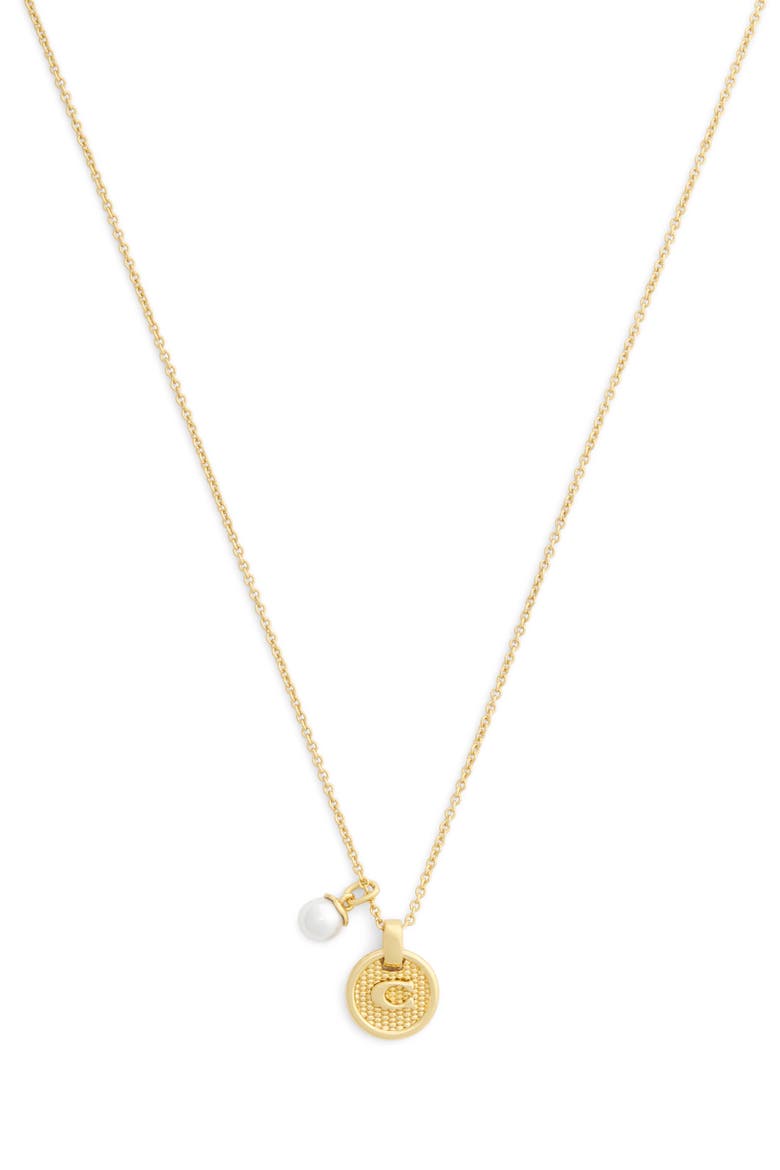 Textured C Coin Pendant Necklace, Alternate, color, SHINY GOLD