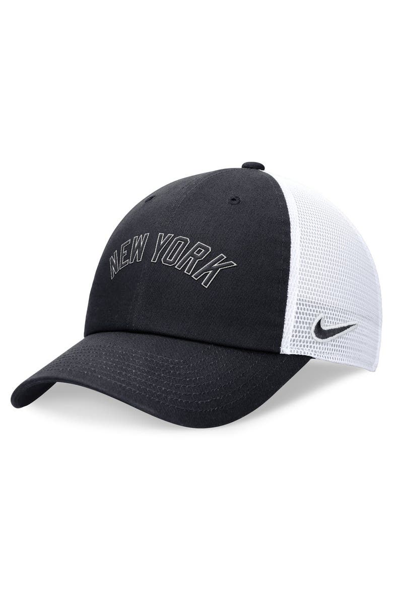 Men's Nike Navy New York Yankees Evergreen Wordmark Trucker Adjustable Hat, Main, color, Navy