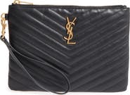 Saint Laurent 'Small Monogram' Print Leather Wristlet