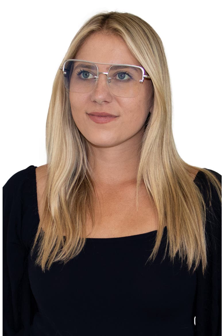 Sunday 58mm Aviator Blue Light Blocking Glasses, Alternate, color, SILVER/ CLEAR